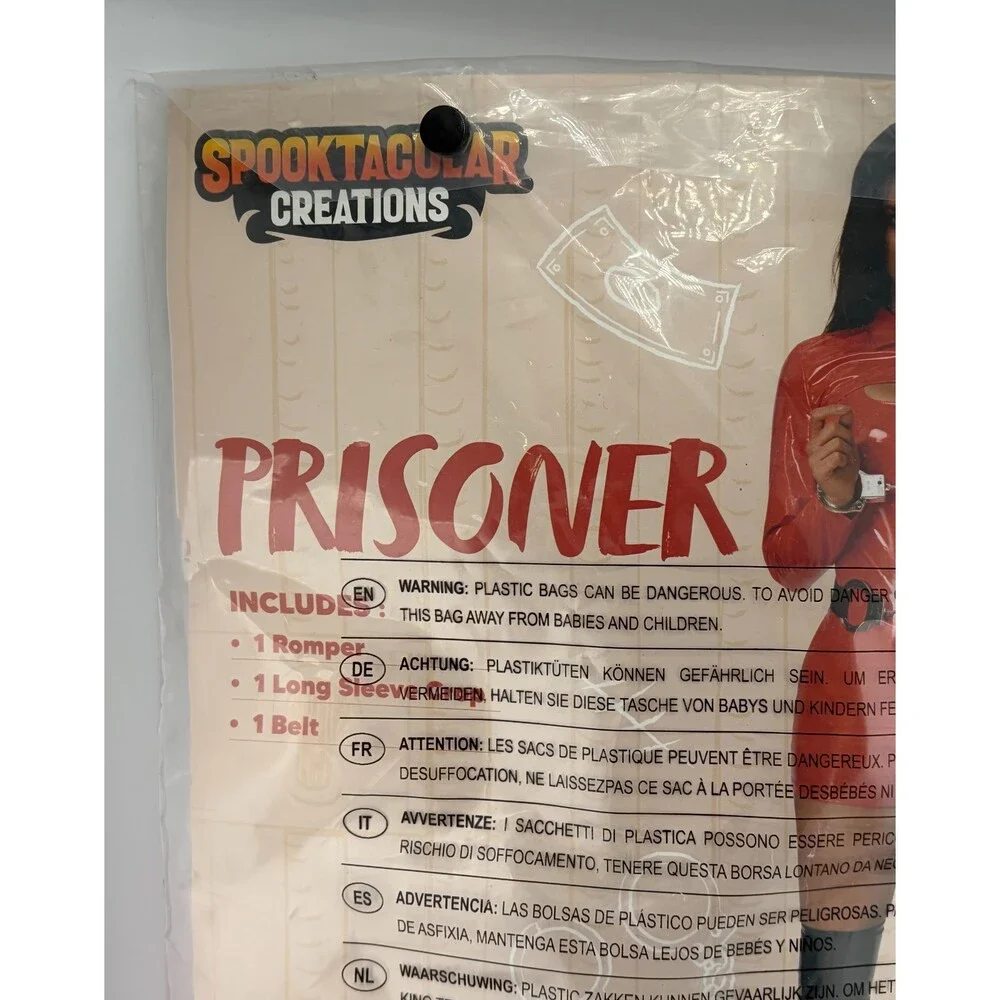 NWT Spooktacular Creations Prisoner Costume Women's Small Red Long Sleeve Belt